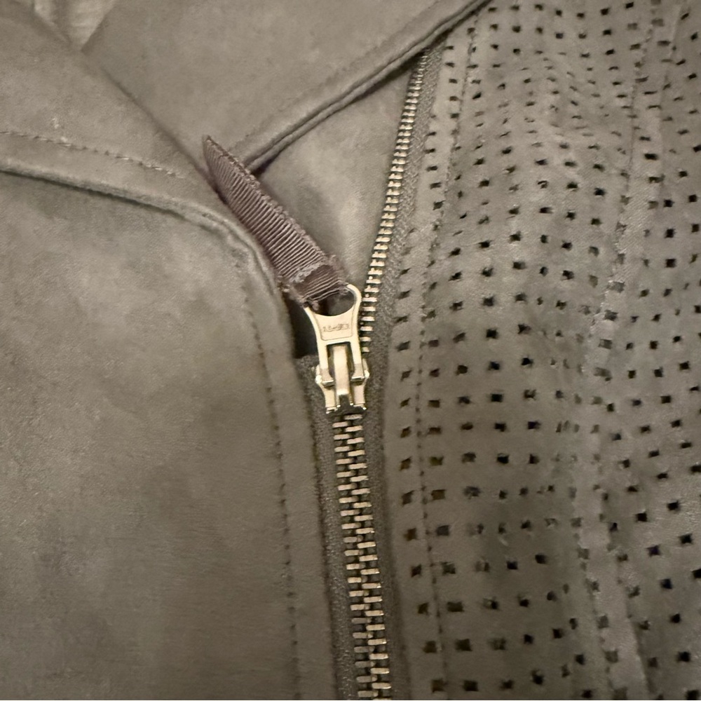 Anthro Hei Hei Gray Vegan Suede Moto Jacket Perforated Zip Women’s M NWOT - Picture 5 of 5